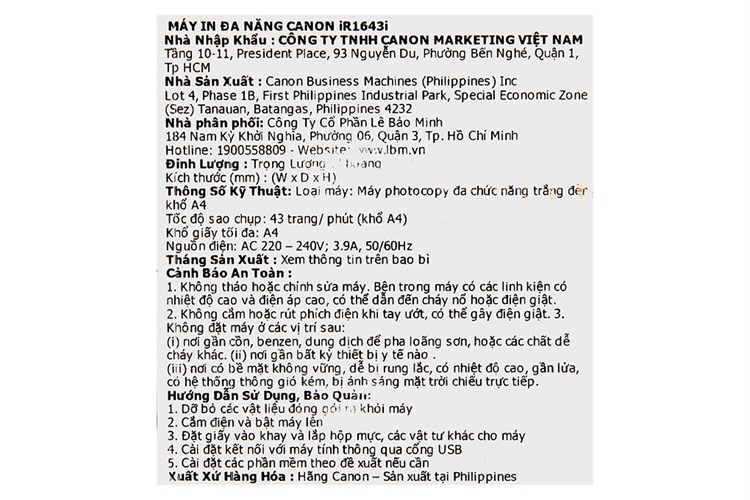 Máy in laser trắng đen đa năng Canon iR1643i II Wifi Màu Trắng
