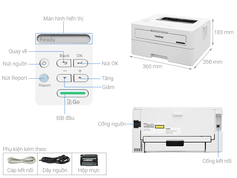 Máy in laser trắng đen đơn năng Brother HL-B2100D