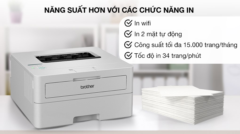 Máy in laser trắng đen đơn năng Brother HL-B2180DW Wifi