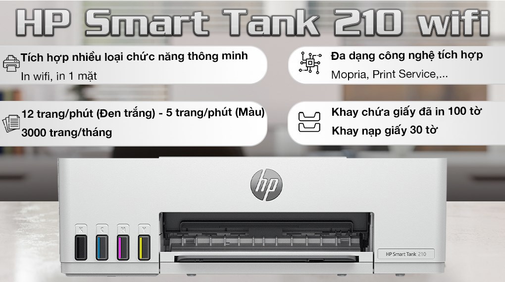 Máy in phun màu đơn năng HP Smart Tank 210 Wifi (3D4L3A)