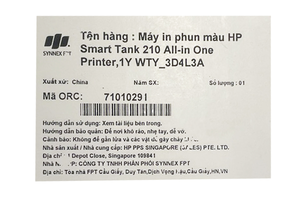 Máy in phun màu đơn năng HP Smart Tank 210 Wifi (3D4L3A) Màu Trắng