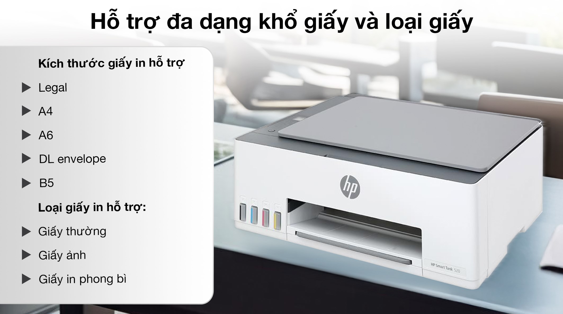 Máy in phun màu đa năng HP Smart Tank 520 (1F3W2A)