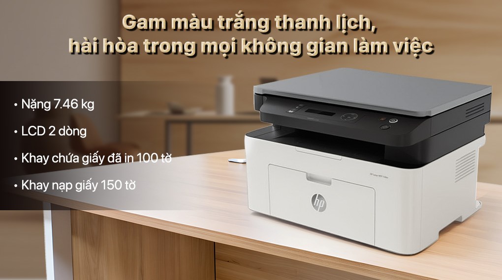 Máy in laser trắng đen đa năng HP LaserJet MFP 136w Wifi (4ZB86A)