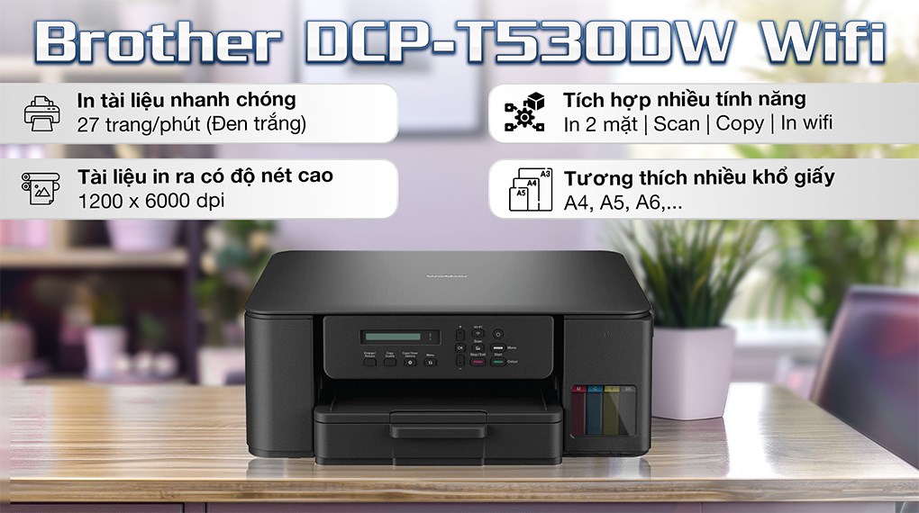 Máy in phun màu đa năng Brother DCP-T530DW Wifi