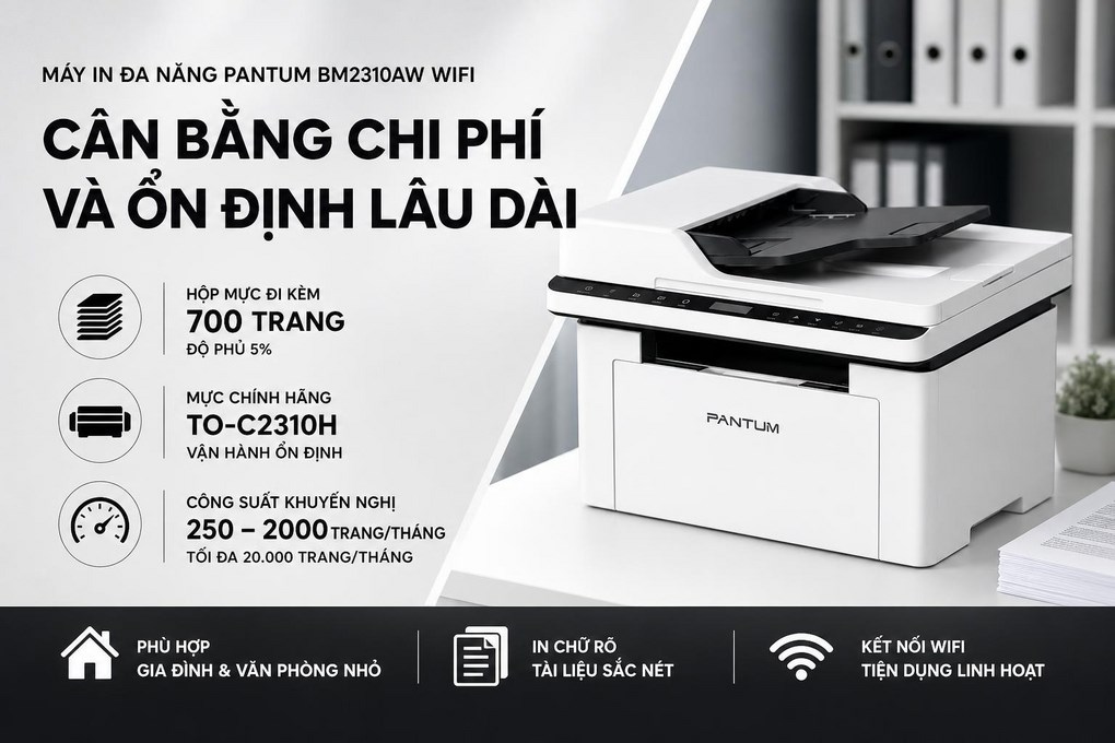 Máy in laser trắng đen đa năng Pantum BM2310AW Wifi