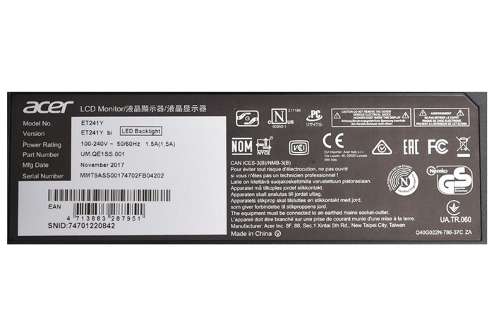 Màn hình Acer Full HD 24 inch ET241 Màu Đen