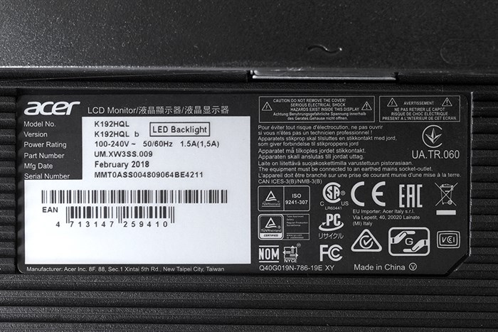 Màn hình Acer HD LCD K192HQL 18.5 inch Màu Đen