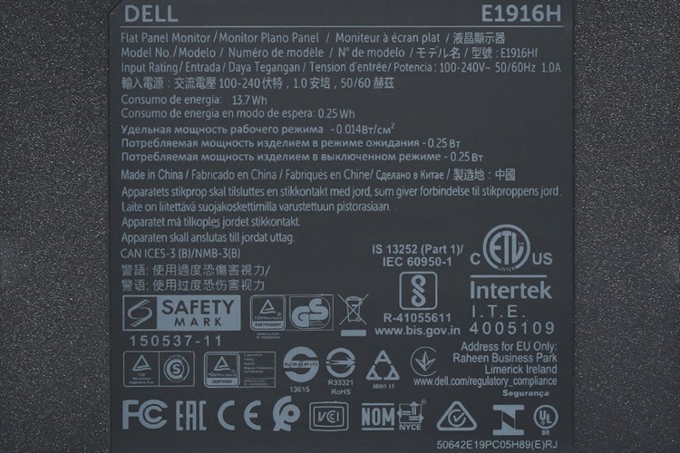 Màn hình LCD Dell 18.5 inch HD (E1916HV) Màu Đen