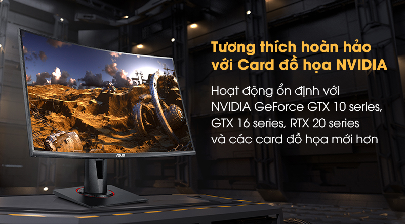 Màn hình máy tính LCD ASUS TUF Gaming được thiết kế tương thích với NVIDIA GeForce GTX 10 series, GTX 16 series, RTX 20 series