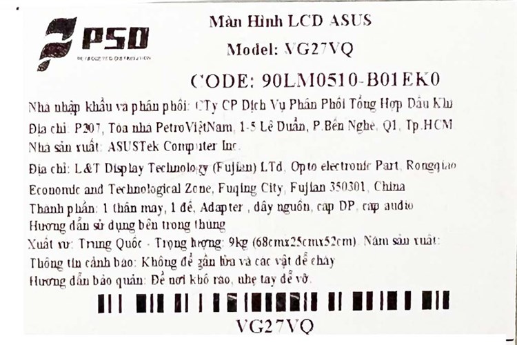 Màn hình Asus TUF Gaming VG27VQ 27 inch Full HD/165 Hz/1ms MPRT Màu Đen