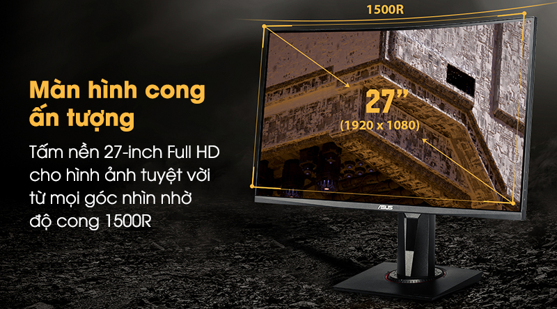 Tấm nền 27 inch của TUF Gaming VG27VQ với độ cong 1500R