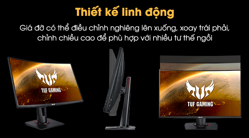 Thiết kế Màn hình máy tính LCD ASUS TUF Gaming linh hoạt, dễ dàng điểu chỉnh