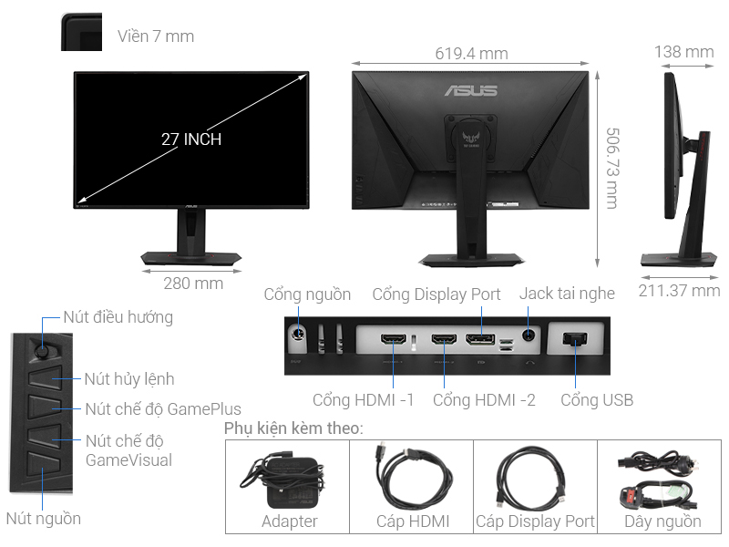 Màn hình Asus TUF Gaming VG279QM 27 inch Full HD/280Hz/1ms