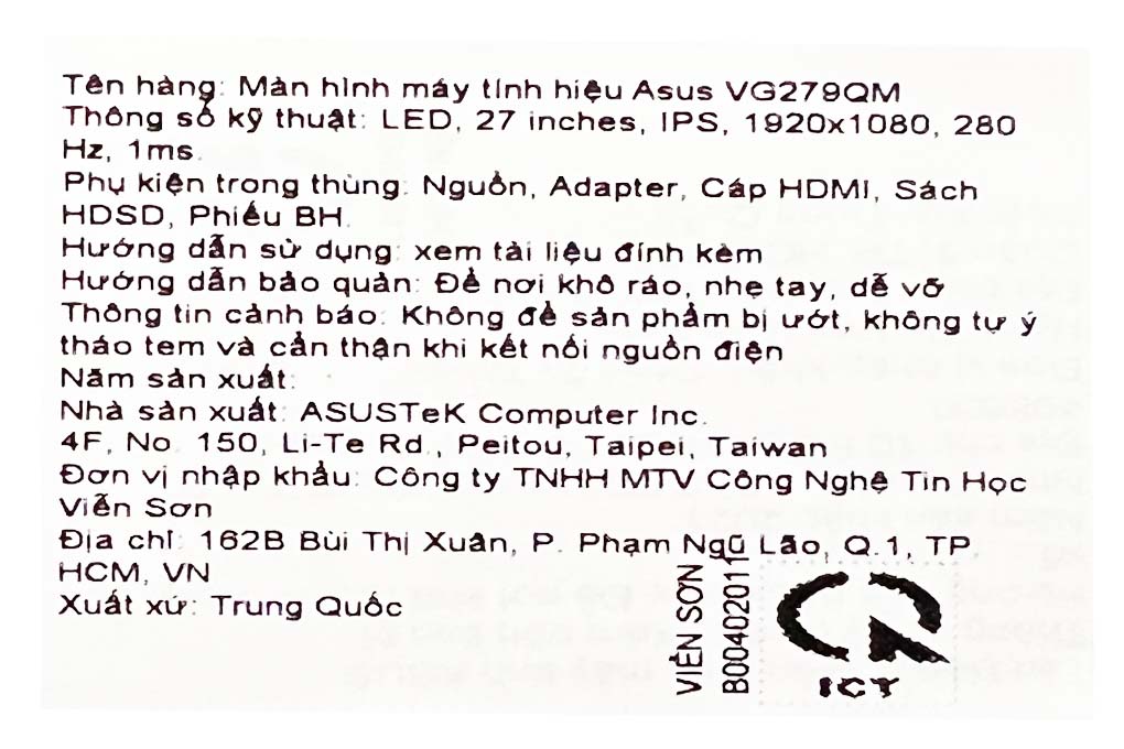 Asus LCD TUF Gaming 27 inch Full HD 280Hz 1ms (VG279QM) giá rẻ