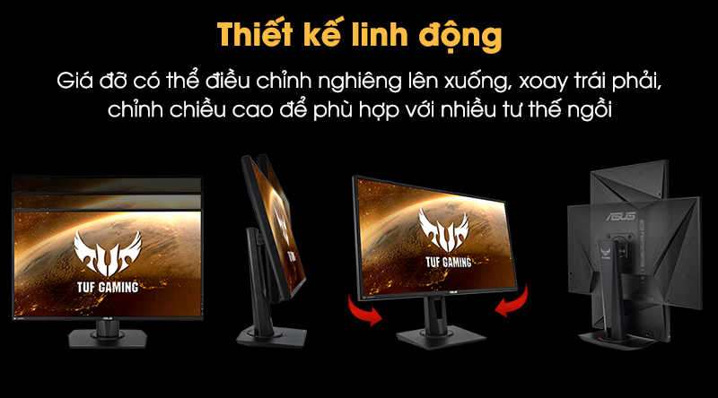 LCD ASUS TUF Gaming (VG259QM) có giá đỡ màn hình có khả năng xoay dọc hoặc ngang 