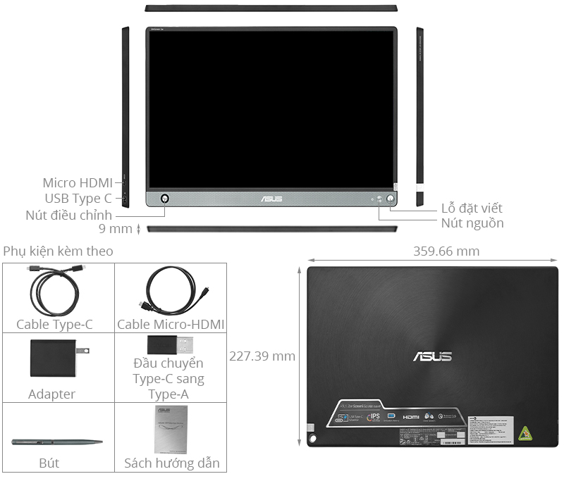 Màn hình di động Asus ZenScreen GO MB16AHP 15.6 inch FHD/60Hz/5ms/Pen/TypeC/MicroHDMI