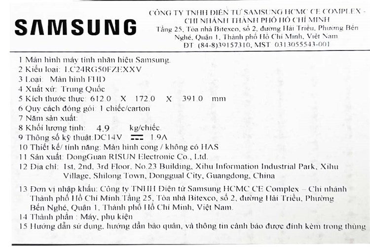 Màn hình Samsung Gaming LC24RG50FQEXXV 24 inch FHD/VA/144Hz/4ms/FreeSync/HDMI Màu Đen