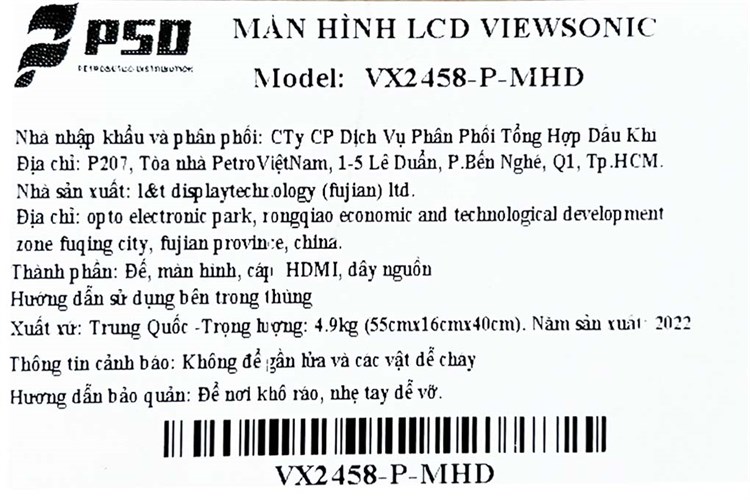 Màn hình ViewSonic Gaming VX2458-P-MHD 24 inch Full HD/144Hz/1ms Màu Đen