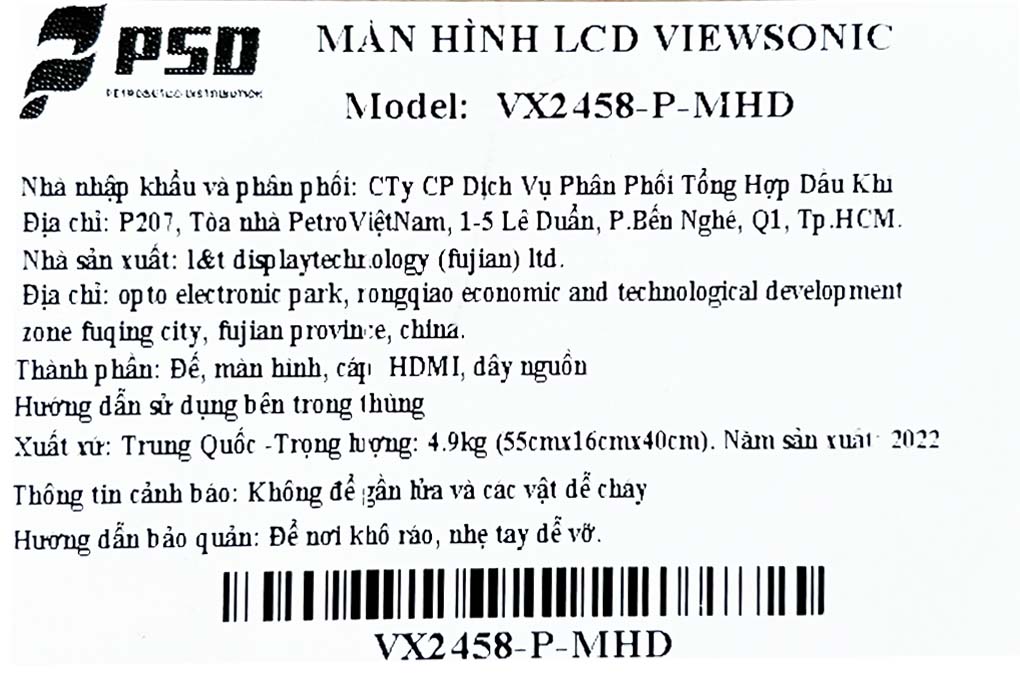 ViewSonic LCD Gaming VX2458-P-MHD 24 inch Full HD 144Hz 1ms giá rẻ