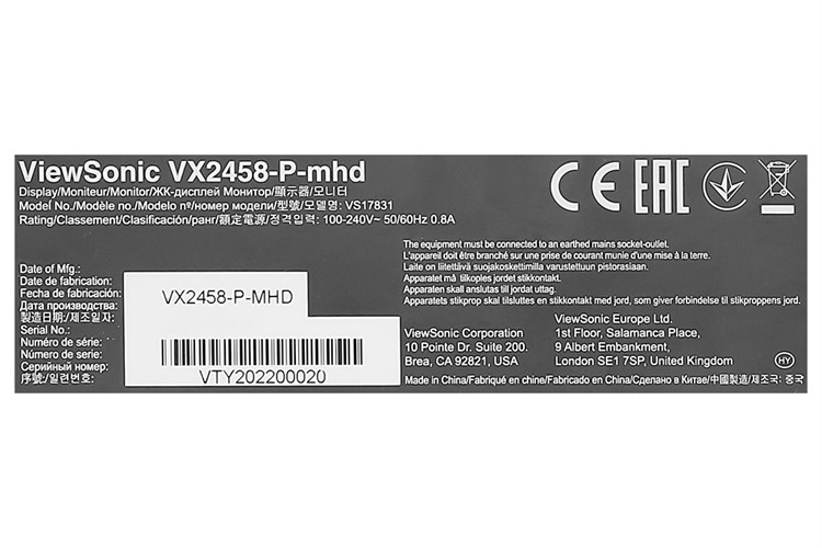 Màn hình ViewSonic Gaming VX2458-P-MHD 24 inch Full HD/144Hz/1ms Màu Đen