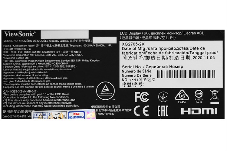 Màn hình ViewSonic Gaming XG2705 27 inch 2K/144Hz/1ms Màu Đen