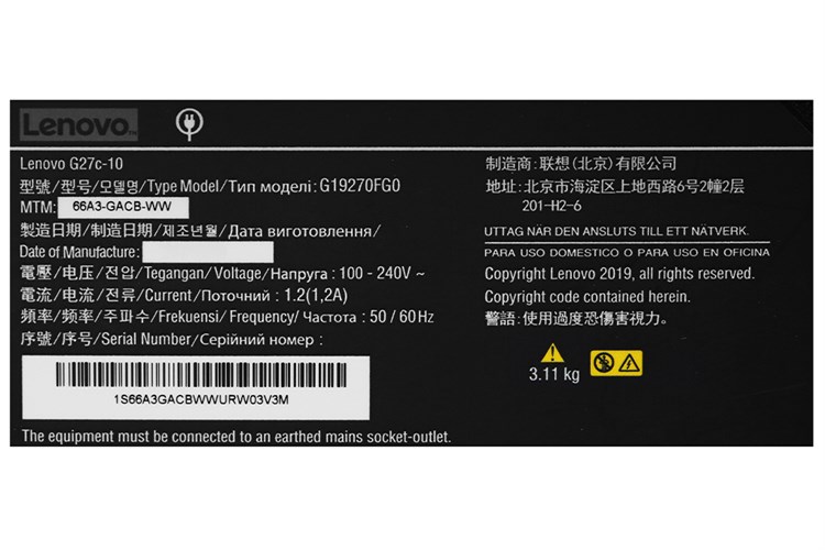 Lenovo LCD Legion Gaming G27c-10 27 inch Full HD 165Hz 1ms (66A3GACBVN) Màu Đen