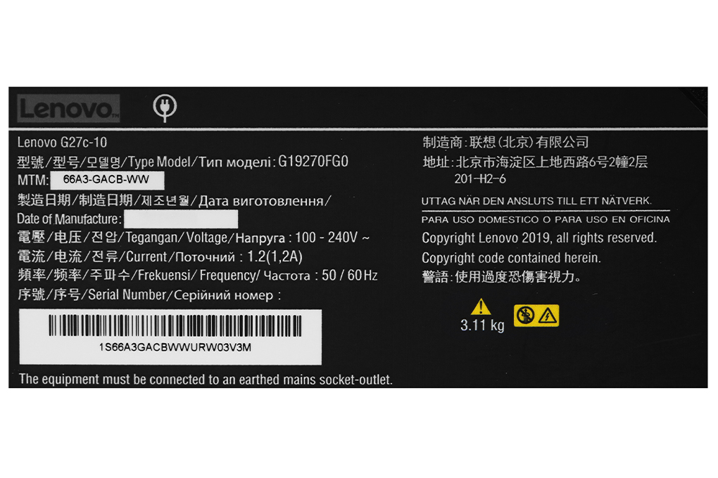 Lenovo LCD Legion Gaming G27c-10 27 inch Full HD 165Hz 1ms (66A3GACBVN) Màu Đen