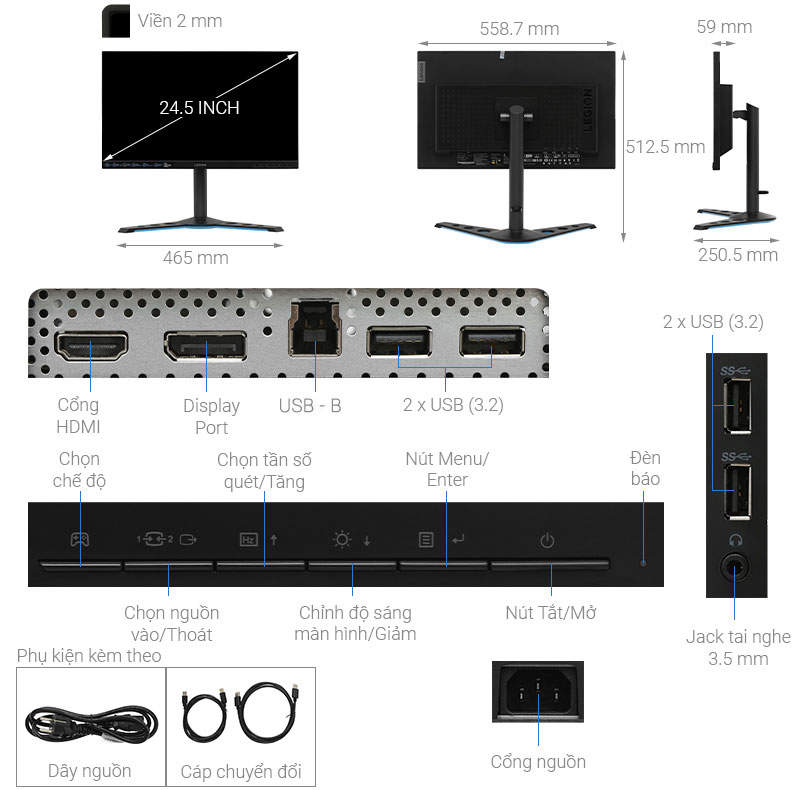 Màn hình Lenovo Legion Gaming Y25-25 66AAGAC6VN 24.5 inch FHD/240Hz/1ms/FreeSync/DisplayPort/USB