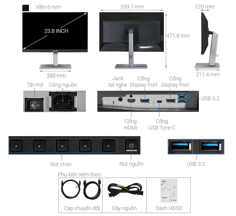 Màn hình Asus ProArt PA247CV 23.8 inch FHD/IPS/75Hz/5ms/TypeC/DisplayPort