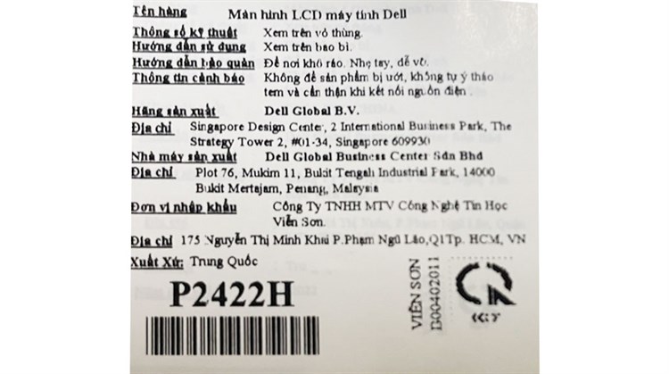 Màn hình Dell P2422H 23.8 inch FHD/IPS/60Hz/5ms/DisplayPort Màu Đen