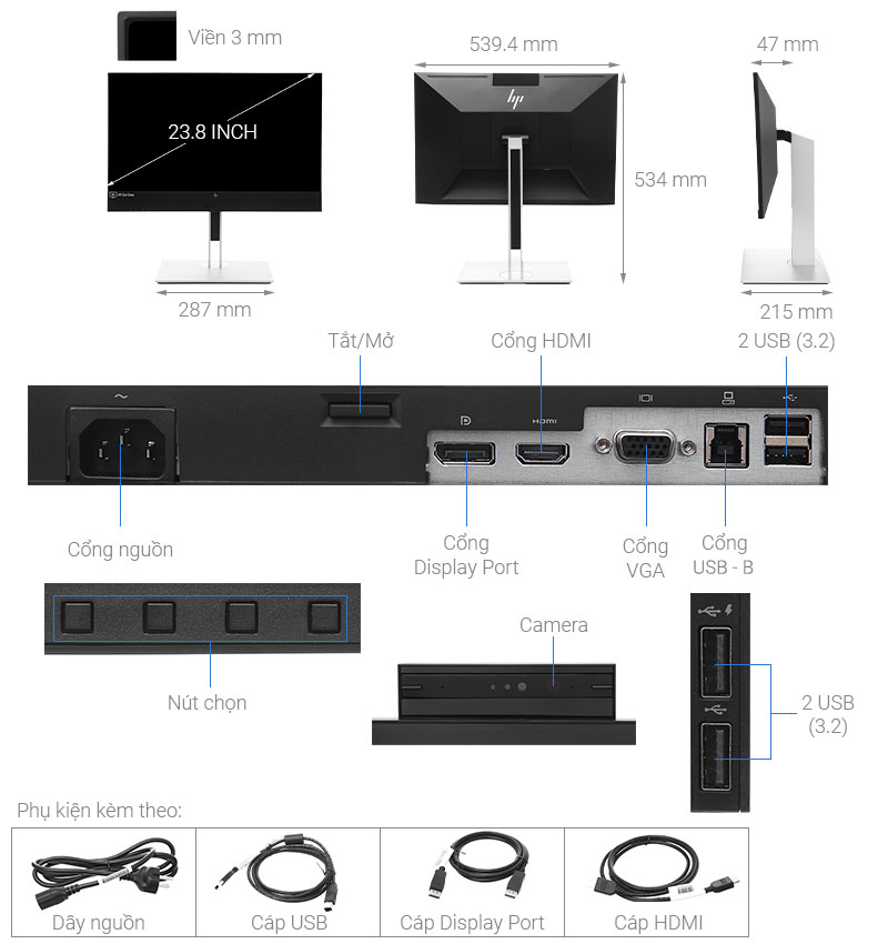 Màn hình HP EliteDisplay E24mv G4 169L0AA 23.8 inch FHD/60Hz/5ms/HDMI/DisplayPort/USB