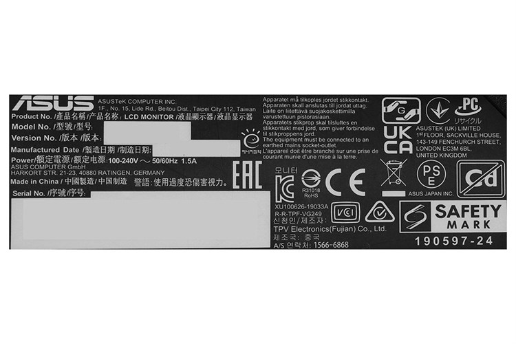 Màn hình Gaming Asus TUF VG249Q1A 23.8 inch FHD/IPS/165Hz/1ms/FreeSync/HDMI/DisplayPort Màu Đen