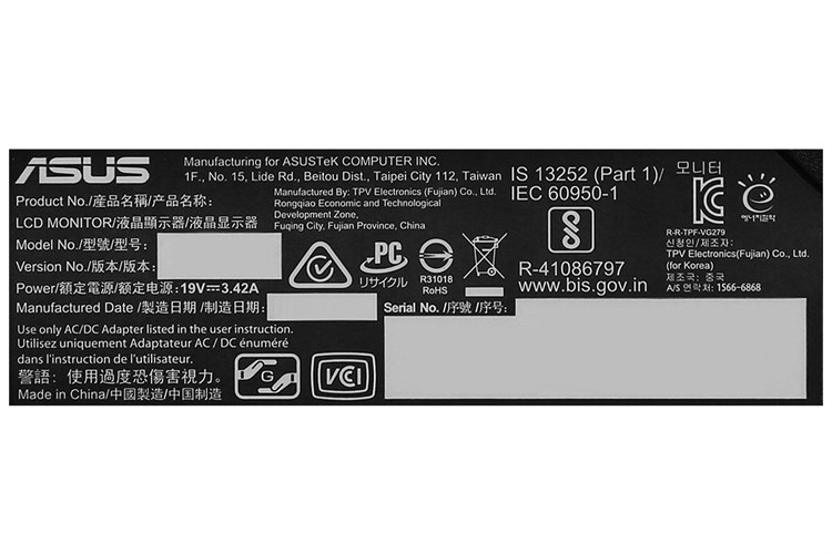 Màn hình Asus TUF Gaming VG279Q1A 27 inch FHD/IPS/165Hz/1ms/FreeSync/DisplayPort Màu Đen