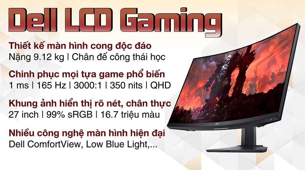 Màn hình Dell Gaming S2722DGM 27 inch QHD/165Hz/1ms/HDMI/DisplayPort