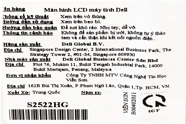 Màn hình Dell Gaming S2522HG 24.5 inch FHD/Fast IPS/240Hz/1ms/HDMI/DisplayPort Màu Đen