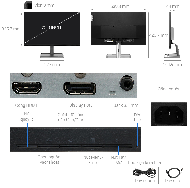 Màn hình Lenovo L24q-35 66D1GAC1VN 23.8 inch 2K/IPS/75Hz/4ms-6ms/HDMI