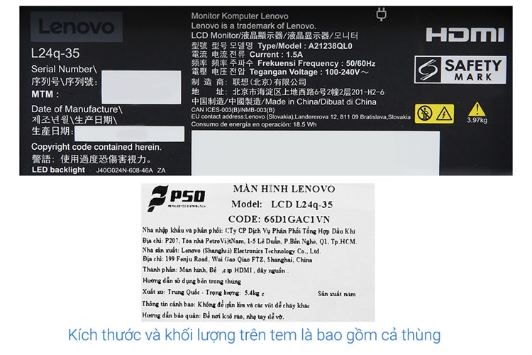 Màn hình Lenovo L24q-35 66D1GAC1VN 23.8 inch 2K/IPS/75Hz/4ms-6ms/HDMI Màu Đen