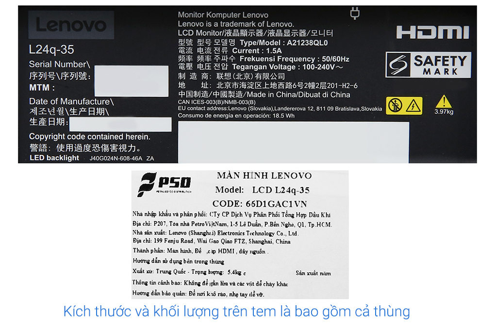 Màn hình Lenovo L24q-35 66D1GAC1VN 23.8 inch 2K/IPS/75Hz/4ms-6ms/HDMI Màu Đen
