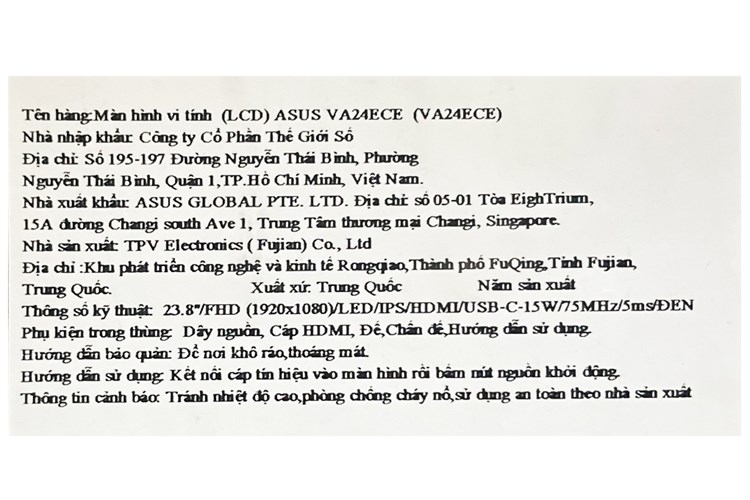 Màn hình Asus VA24ECE 23.8 inch Full HD/75Hz/5ms Màu Đen