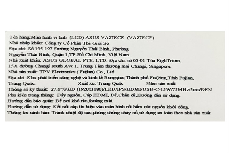 Màn hình Asus VA27ECE 27 inch Full HD/75Hz/5ms Màu Đen