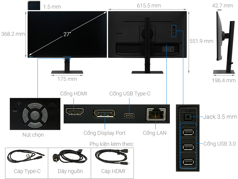 Màn hình Samsung ViewFinity S8 S80PB LS27B800PXEXXV 27 inch 4K/IPS/60Hz/5ms/HDR400/HDMI/TypeC