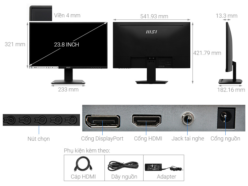 Màn hình MSI Pro MP243 23.8 inch FHD/IPS/75Hz/5ms/HDMI