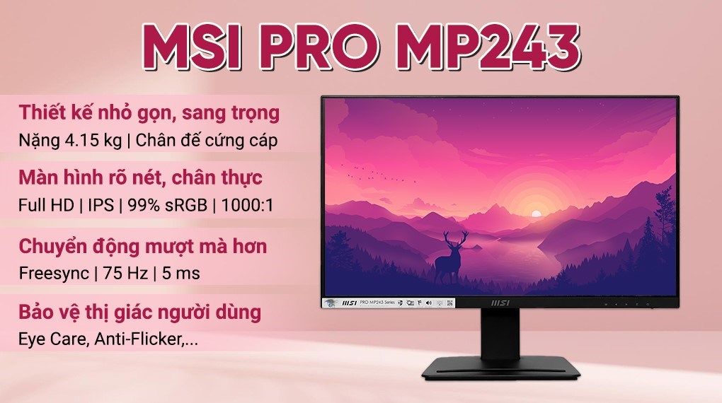 Màn hình MSI Pro MP243 23.8 inch FHD/IPS/75Hz/5ms/HDMI