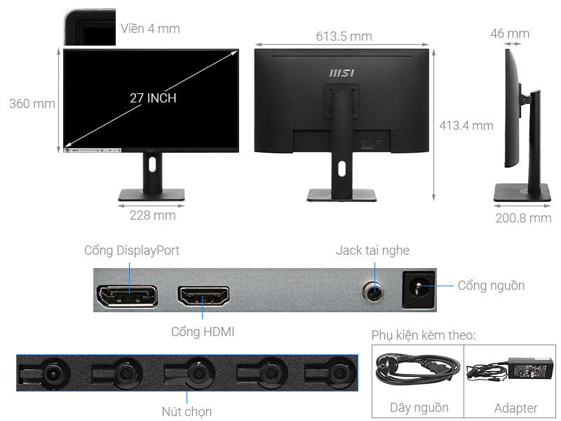Màn hình MSI Pro MP273P 27 inch FHD/IPS/75Hz/5ms/FreeSync/HDMI