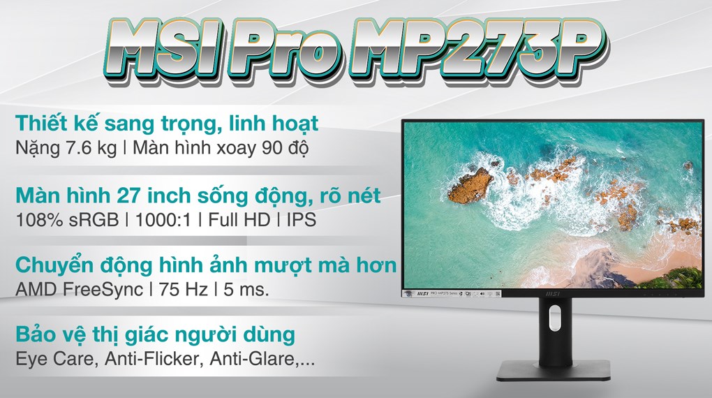 Màn hình MSI Pro MP273P 27 inch FHD/IPS/75Hz/5ms/FreeSync/HDMI