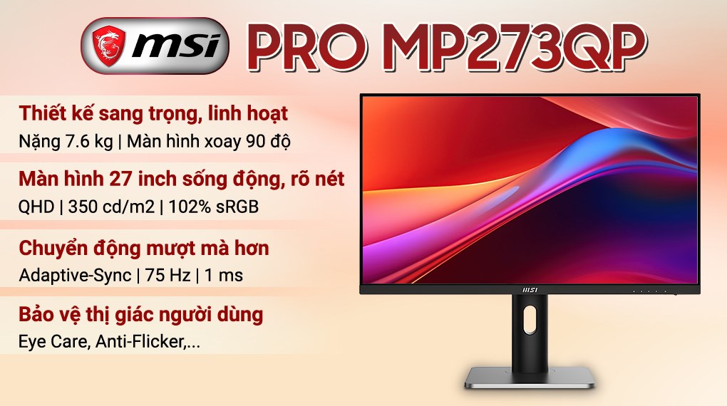 Màn hình MSI Pro MP273QP 27 inch 2K/IPS/75Hz/1ms/HDMI