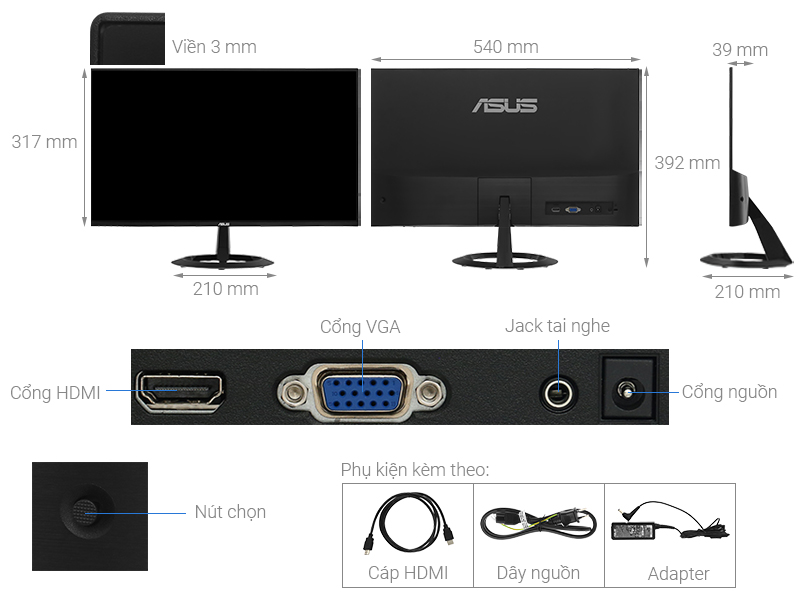Màn hình Asus VZ24EHE-R 23.8 inch FHD/IPS/75Hz/1ms/FreeSync/HDMI
