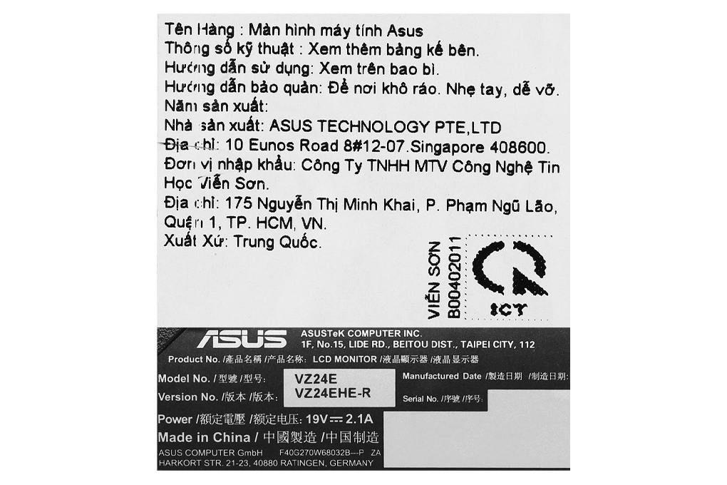 Màn hình Asus VZ24EHE-R 23.8 inch FHD/IPS/75Hz/1ms/FreeSync/HDMI Màu Đen