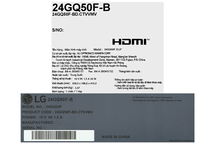 Màn hình LG Gaming UltraGear 24GQ50F-B.ATVQ 23.8 inch FHD/VA/165Hz/1ms/FreeSync/DisplayPort Màu Đen