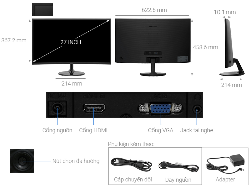 Màn hình cong Samsung S3 S36C LS27C360EAEXXV 27 inch FHD/VA/FreeSync/75Hz/4ms/HDMI